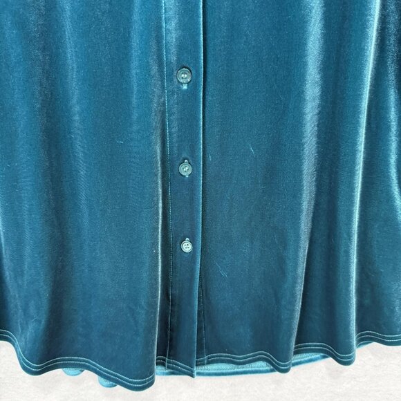 Soft Surroundings Shirt Womens Large Teal Blue Velvet Button Front Long Sleeve - Picture 5 of 10